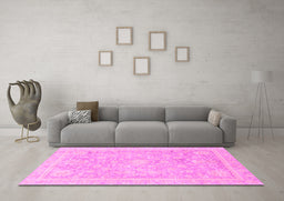 Machine Washable Oriental Pink Traditional Rug in a Living Room, wshabs3492pnk