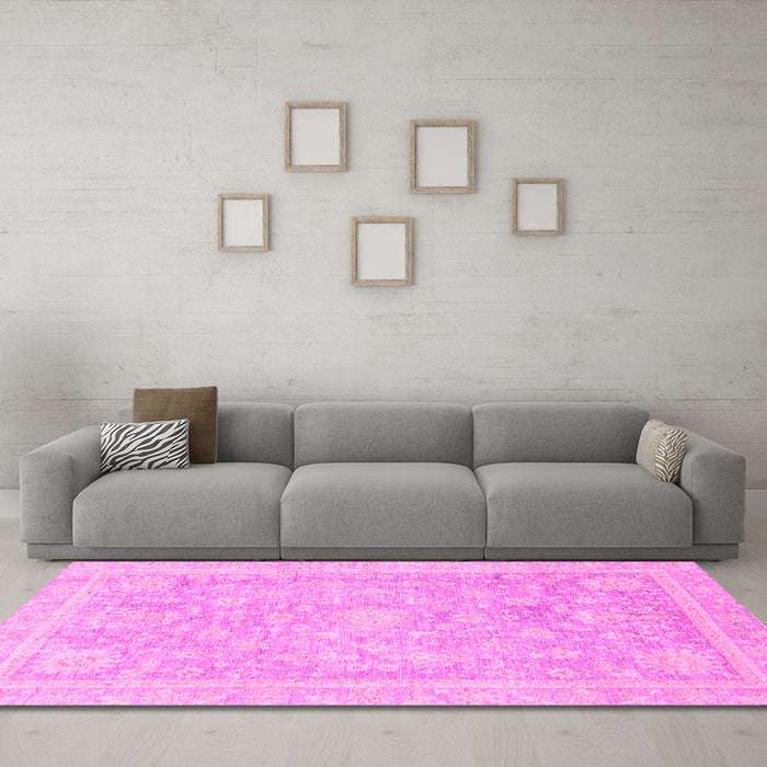 Machine Washable Oriental Pink Traditional Rug in a Living Room, wshabs3492pnk