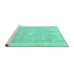 Sideview of Machine Washable Oriental Turquoise Traditional Area Rugs, wshabs3492turq