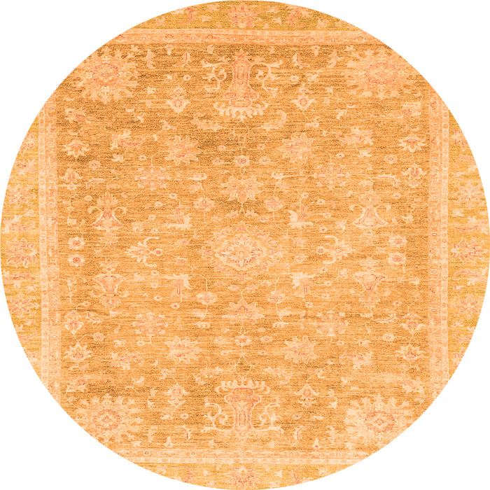 Round Machine Washable Oriental Orange Traditional Area Rugs, wshabs3492org