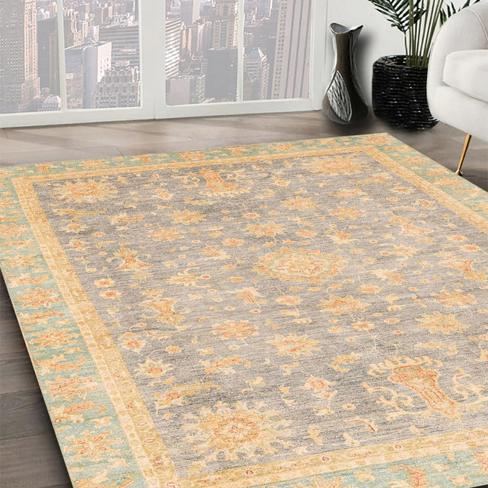 Abstract Brown Oriental Rug in Family Room, abs3492