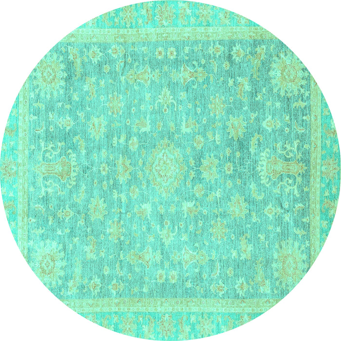 Round Machine Washable Oriental Turquoise Traditional Area Rugs, wshabs3492turq