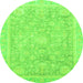 Round Machine Washable Oriental Green Traditional Area Rugs, wshabs3492grn