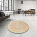 Round Machine Washable Abstract Brown Sugar Brown Rug in a Office, wshabs3492