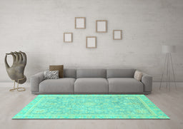 Machine Washable Oriental Turquoise Traditional Area Rugs in a Living Room,, wshabs3492turq