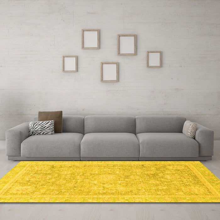 Machine Washable Oriental Yellow Traditional Rug in a Living Room, wshabs3492yw