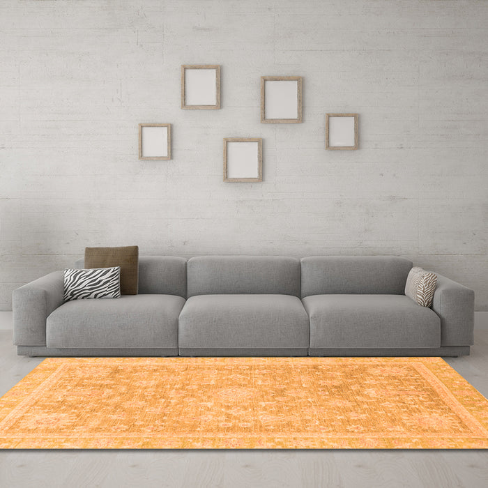 Machine Washable Oriental Orange Traditional Area Rugs in a Living Room, wshabs3492org