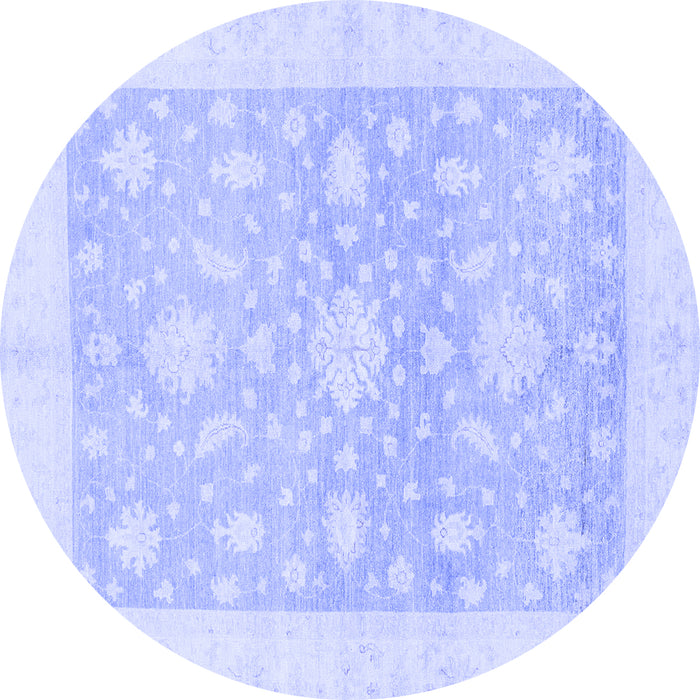 Round Machine Washable Oriental Blue Traditional Rug, wshabs3493blu
