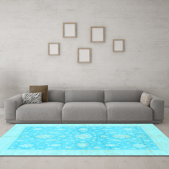 Machine Washable Oriental Light Blue Traditional Rug in a Living Room, wshabs3493lblu