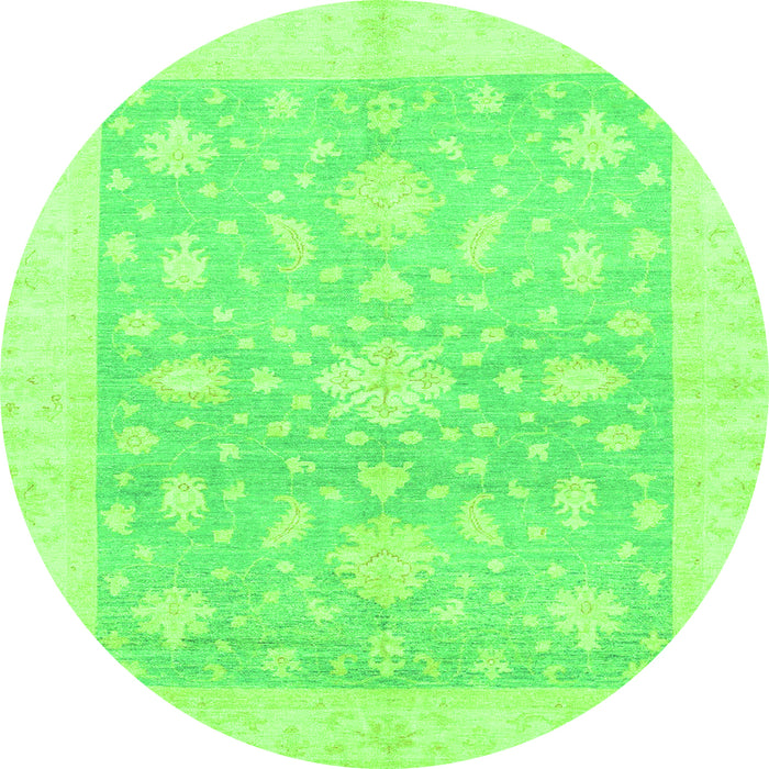 Round Machine Washable Oriental Green Traditional Area Rugs, wshabs3493grn