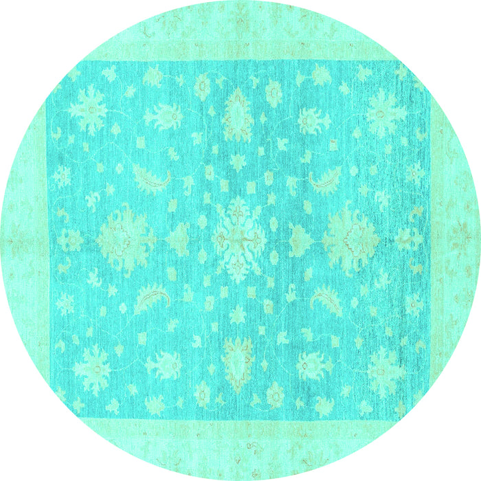 Round Machine Washable Oriental Turquoise Traditional Area Rugs, wshabs3493turq