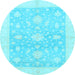 Round Machine Washable Oriental Light Blue Traditional Rug, wshabs3493lblu