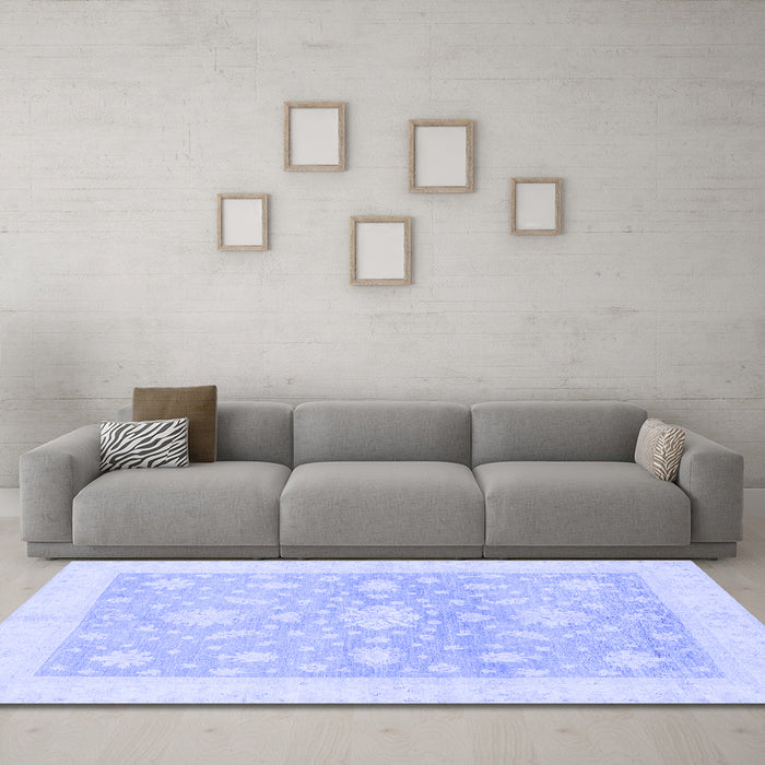 Machine Washable Oriental Blue Traditional Rug in a Living Room, wshabs3493blu