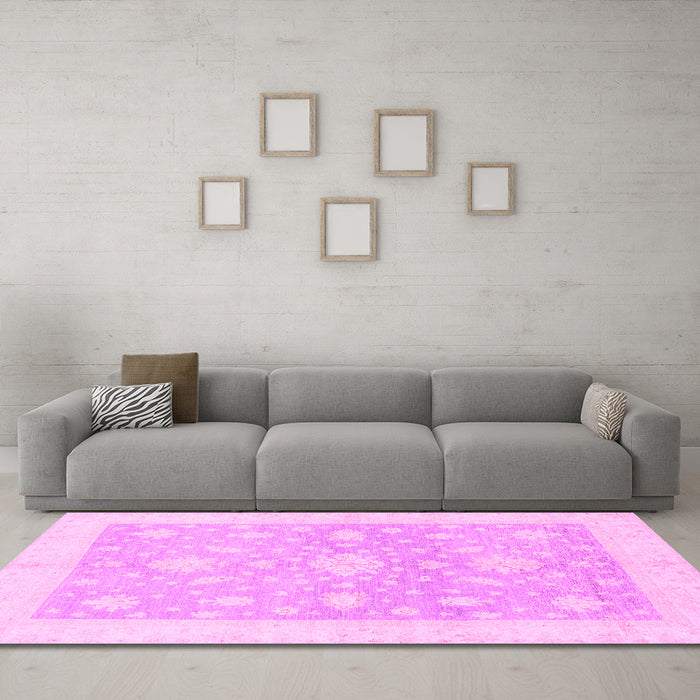 Machine Washable Oriental Pink Traditional Rug in a Living Room, wshabs3493pnk