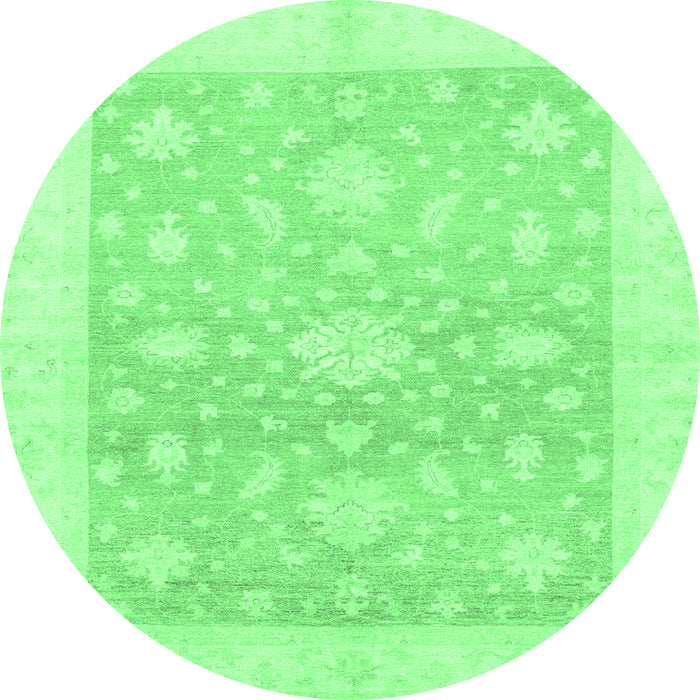 Round Machine Washable Oriental Emerald Green Traditional Area Rugs, wshabs3493emgrn