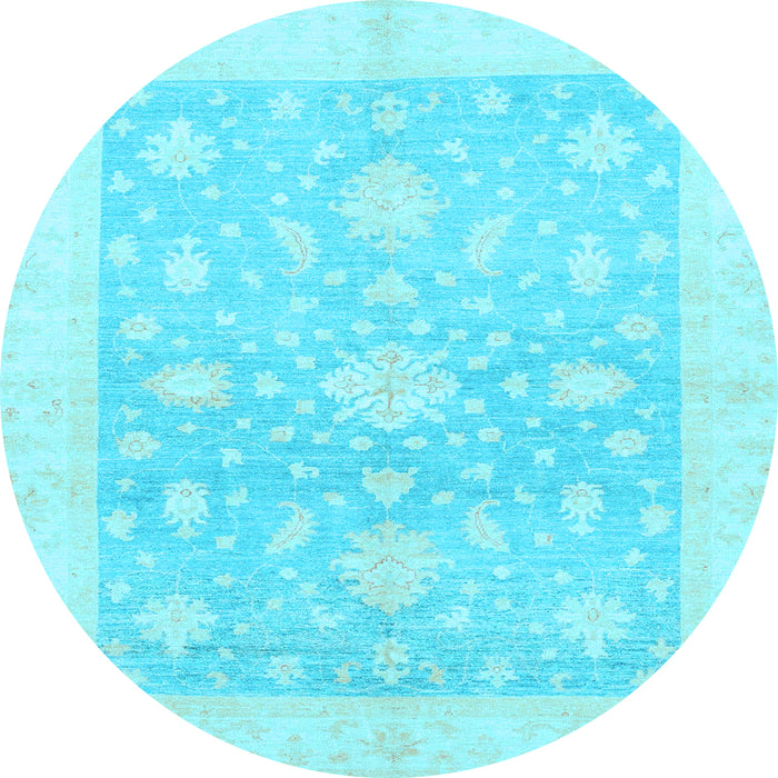 Round Oriental Light Blue Traditional Rug, abs3493lblu