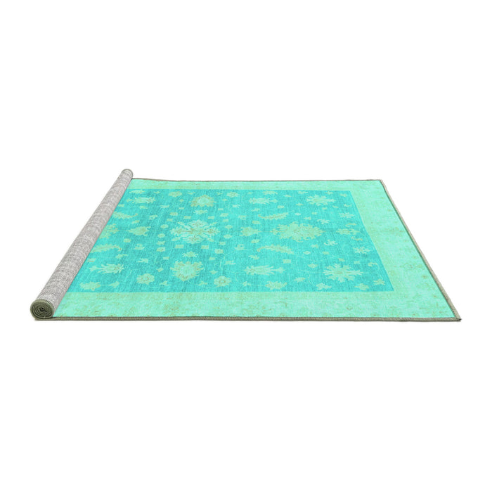 Sideview of Machine Washable Oriental Turquoise Traditional Area Rugs, wshabs3493turq