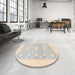 Round Machine Washable Abstract Wheat Beige Rug in a Office, wshabs3493