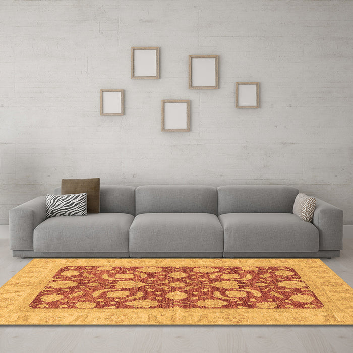 Machine Washable Abstract Brown Modern Rug in a Living Room,, wshabs3494brn