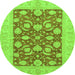 Round Machine Washable Abstract Green Modern Area Rugs, wshabs3494grn