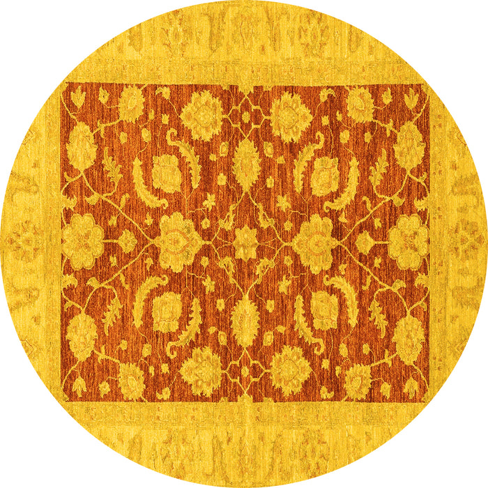 Round Abstract Yellow Modern Rug, abs3494yw
