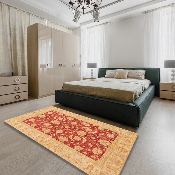 Abstract Orange Modern Rug in a Bedroom, abs3494
