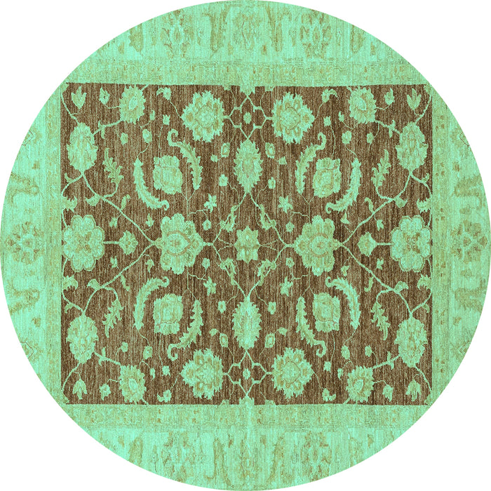 Round Machine Washable Abstract Turquoise Modern Area Rugs, wshabs3494turq