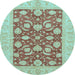 Round Abstract Light Blue Modern Rug, abs3494lblu