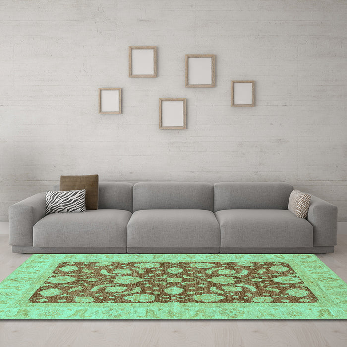 Machine Washable Abstract Turquoise Modern Area Rugs in a Living Room,, wshabs3494turq