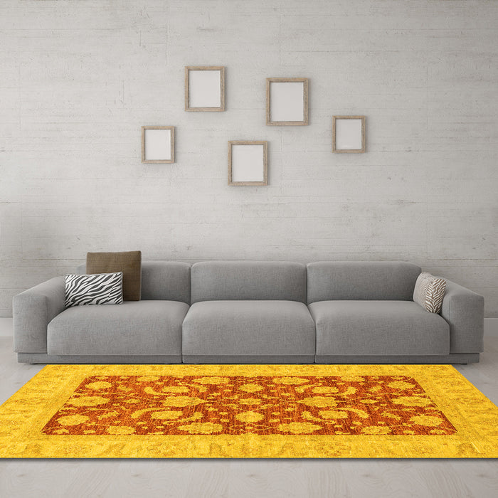 Machine Washable Abstract Yellow Modern Rug in a Living Room, wshabs3494yw