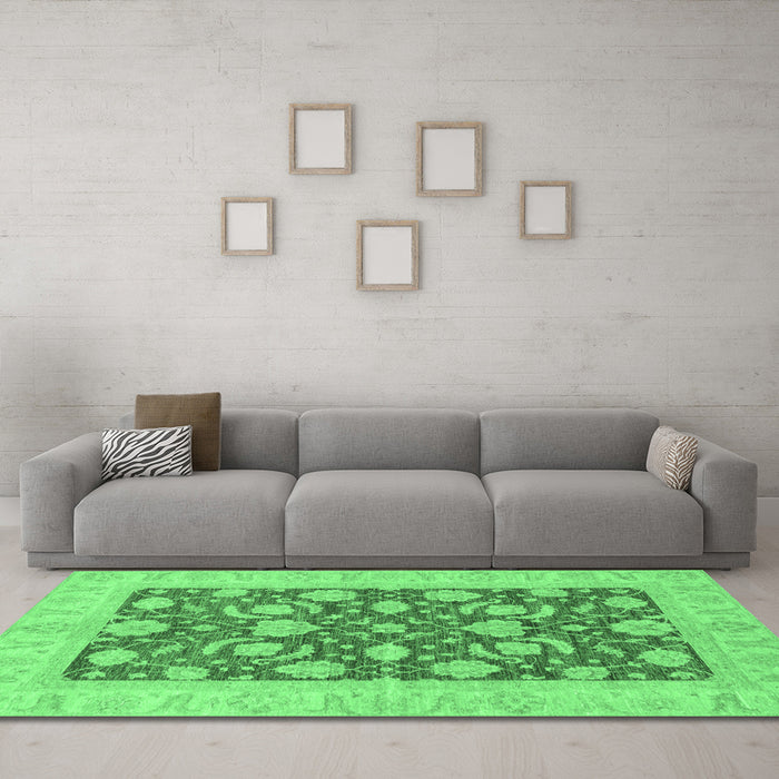 Machine Washable Abstract Emerald Green Modern Area Rugs in a Living Room,, wshabs3494emgrn