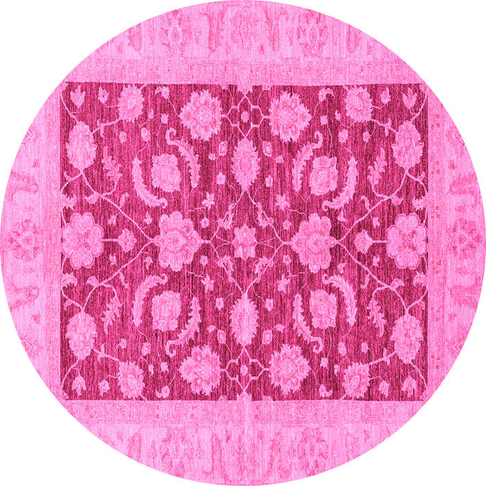 Round Machine Washable Abstract Pink Modern Rug, wshabs3494pnk