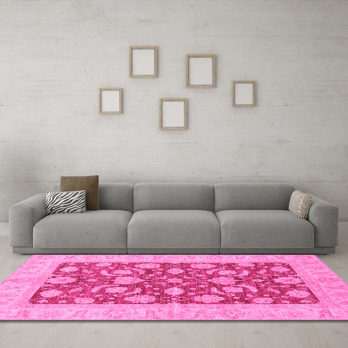 Machine Washable Abstract Pink Modern Rug in a Living Room, wshabs3494pnk