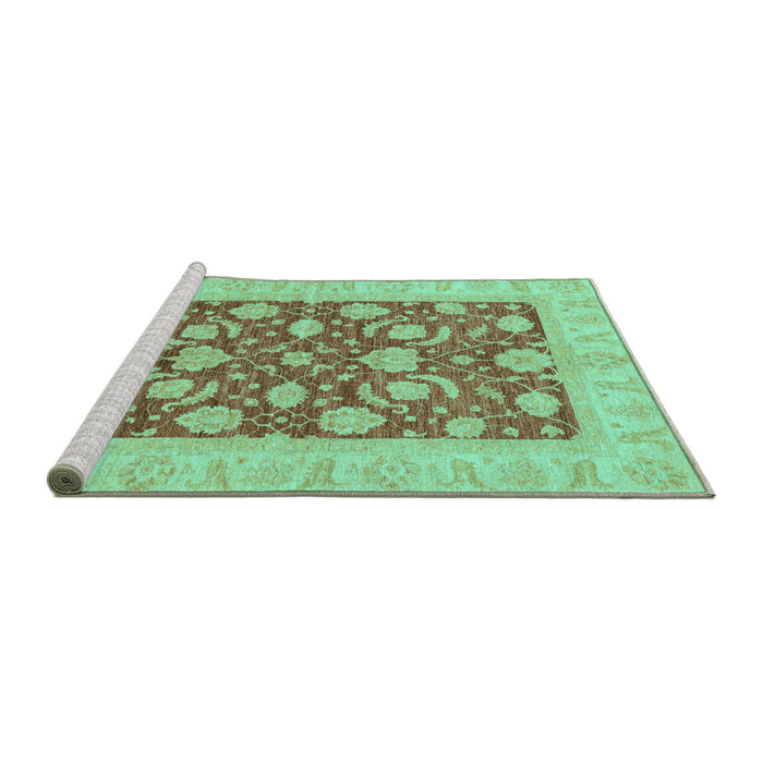 Sideview of Machine Washable Abstract Turquoise Modern Area Rugs, wshabs3494turq