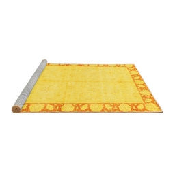 Sideview of Machine Washable Abstract Yellow Modern Rug, wshabs3495yw