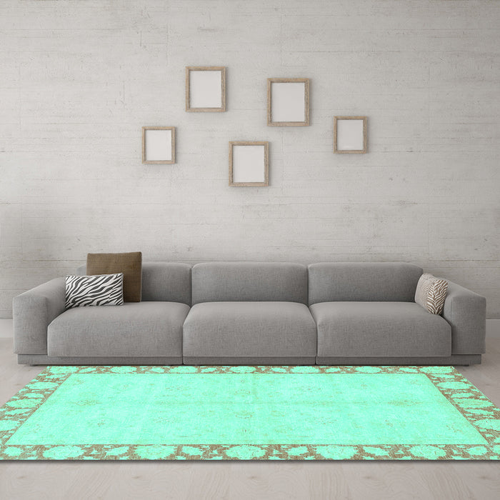 Machine Washable Abstract Turquoise Modern Area Rugs in a Living Room,, wshabs3495turq