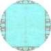 Round Machine Washable Abstract Light Blue Modern Rug, wshabs3495lblu