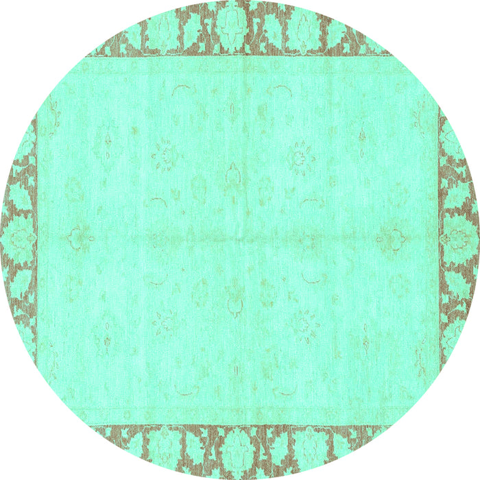 Round Machine Washable Abstract Turquoise Modern Area Rugs, wshabs3495turq