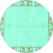 Round Machine Washable Abstract Turquoise Modern Area Rugs, wshabs3495turq