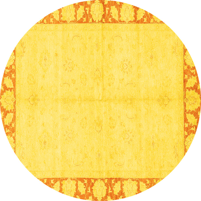Round Abstract Yellow Modern Rug, abs3495yw