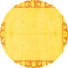 Round Abstract Yellow Modern Rug, abs3495yw