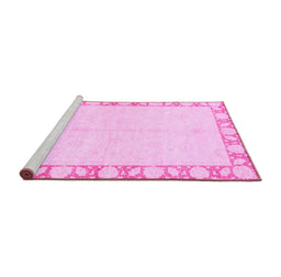 Sideview of Machine Washable Abstract Pink Modern Rug, wshabs3495pnk