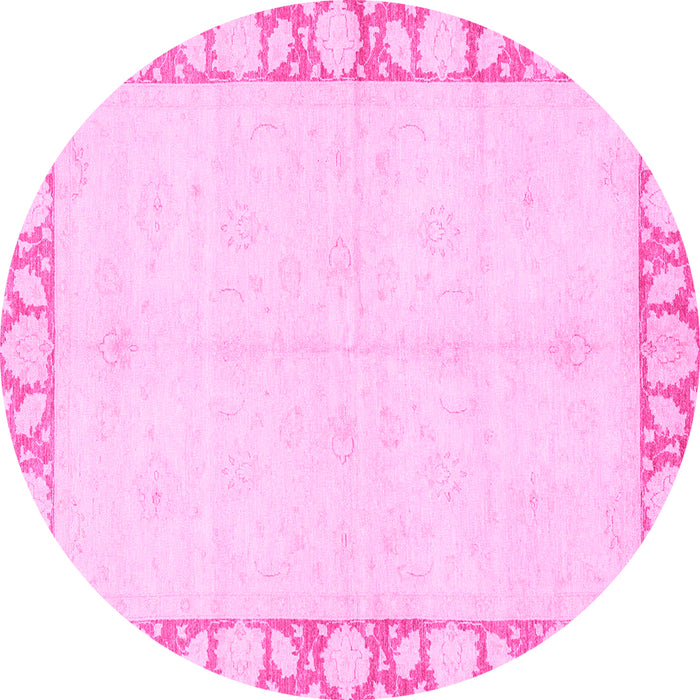 Round Machine Washable Abstract Pink Modern Rug, wshabs3495pnk