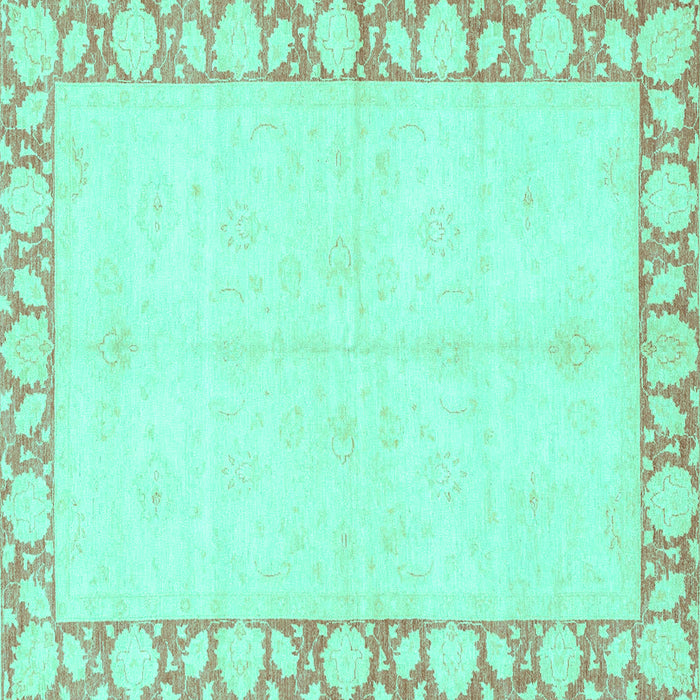 Square Machine Washable Abstract Turquoise Modern Area Rugs, wshabs3495turq