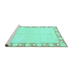 Sideview of Machine Washable Abstract Turquoise Modern Area Rugs, wshabs3495turq