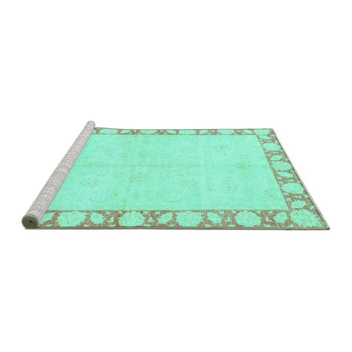 Sideview of Machine Washable Abstract Turquoise Modern Area Rugs, wshabs3495turq
