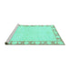 Sideview of Machine Washable Abstract Turquoise Modern Area Rugs, wshabs3495turq