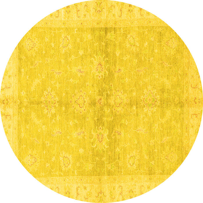 Round Oriental Yellow Traditional Rug, abs3496yw
