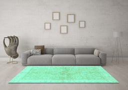 Machine Washable Oriental Turquoise Traditional Area Rugs in a Living Room,, wshabs3496turq