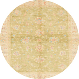 Round Machine Washable Abstract Brown Gold Rug, wshabs3496